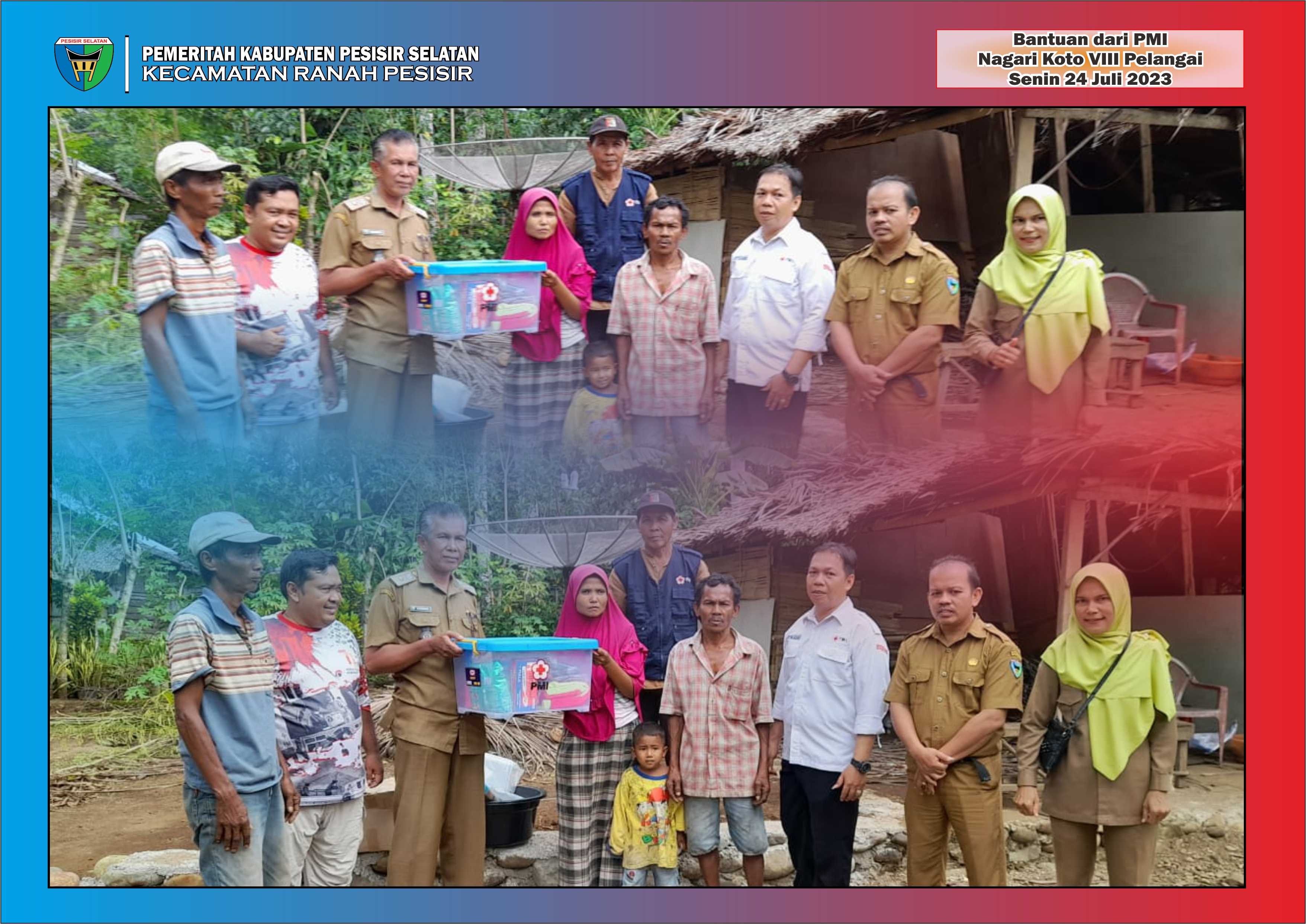 PMI didampingi Kasi Trantib Serahkan Bantuan 