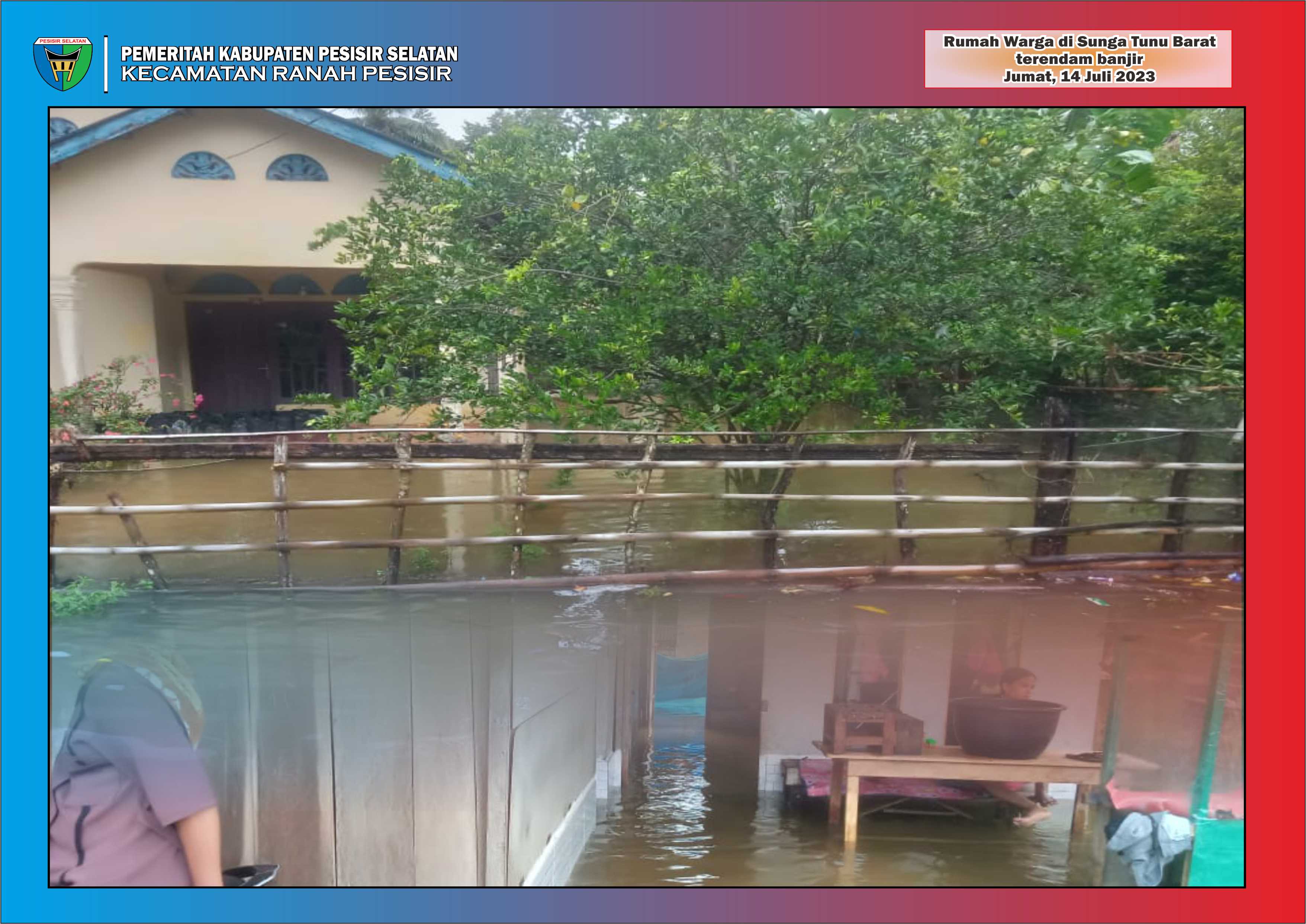 Curah Hujan yang tinggi 8 Rumah Warga terendam Air di Nagari Sungai Tunu Barat