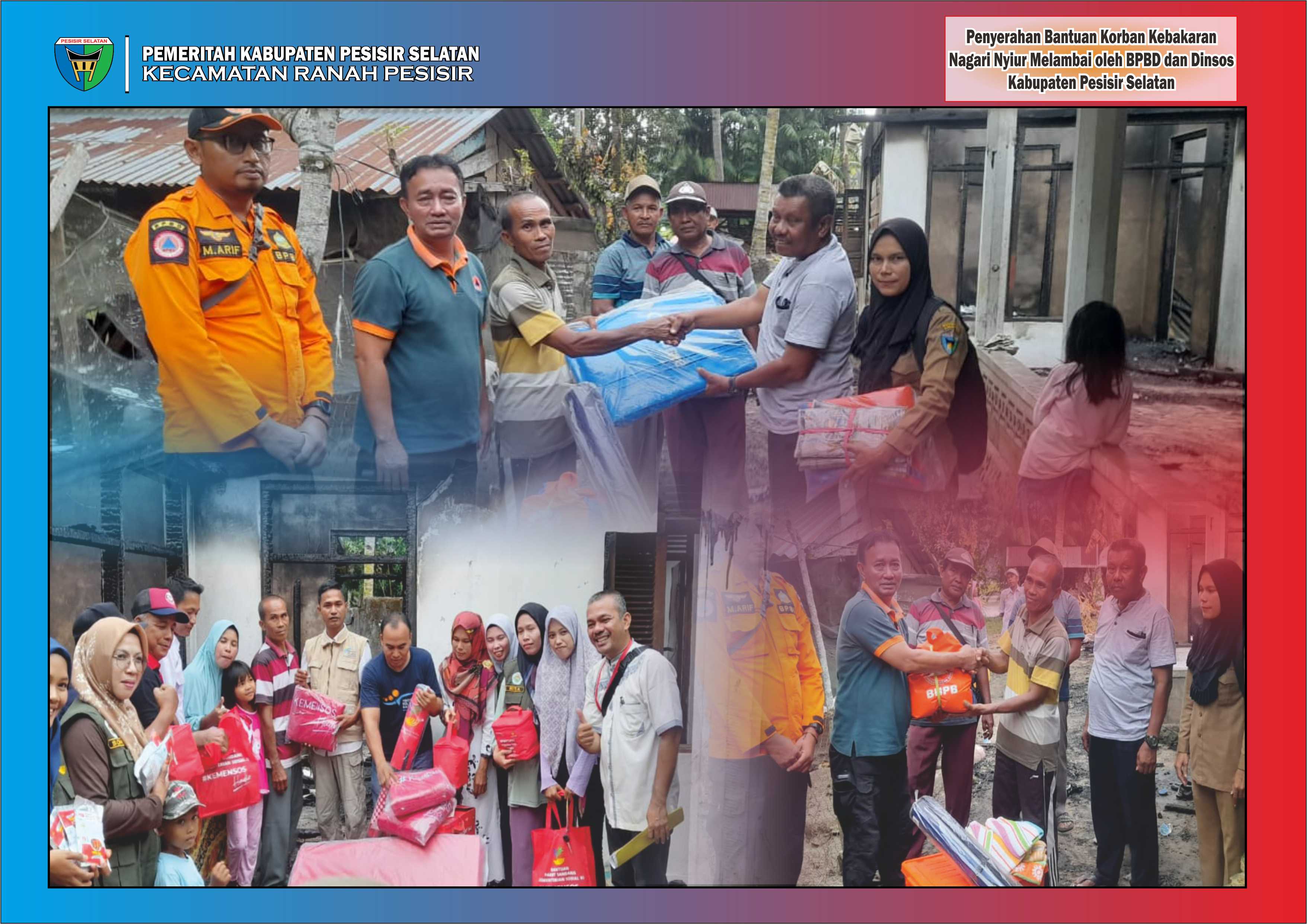 BPBD dan Dinas Sosial Kab. Pesisir Sealatan Serahkan Bantuan Logistik Korban Kebakaran Nyiur Melamba